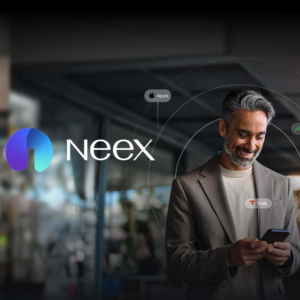 Neex logo and the old man using phone